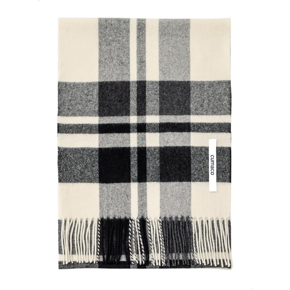 8381 17. White Black Cashmere Scarf Large Thick